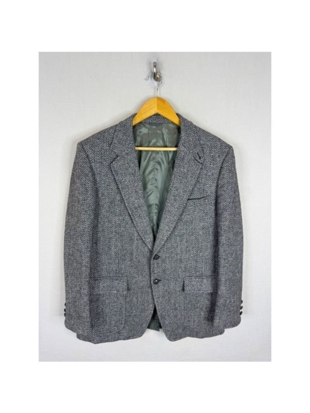 Crombie Scotland Pure New Wool Herringbone Blazer Grey Blue Two Button Men 42R